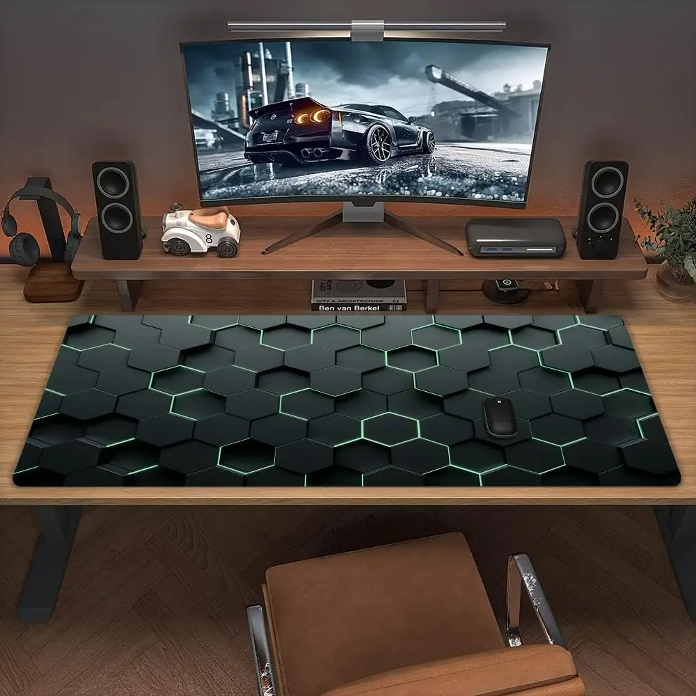 

Gray Polygon Pattern Design large Mouse Pad Desk Mat Gaming pad Non-Slip Stitched Edge desk accessories Computer office mousepad