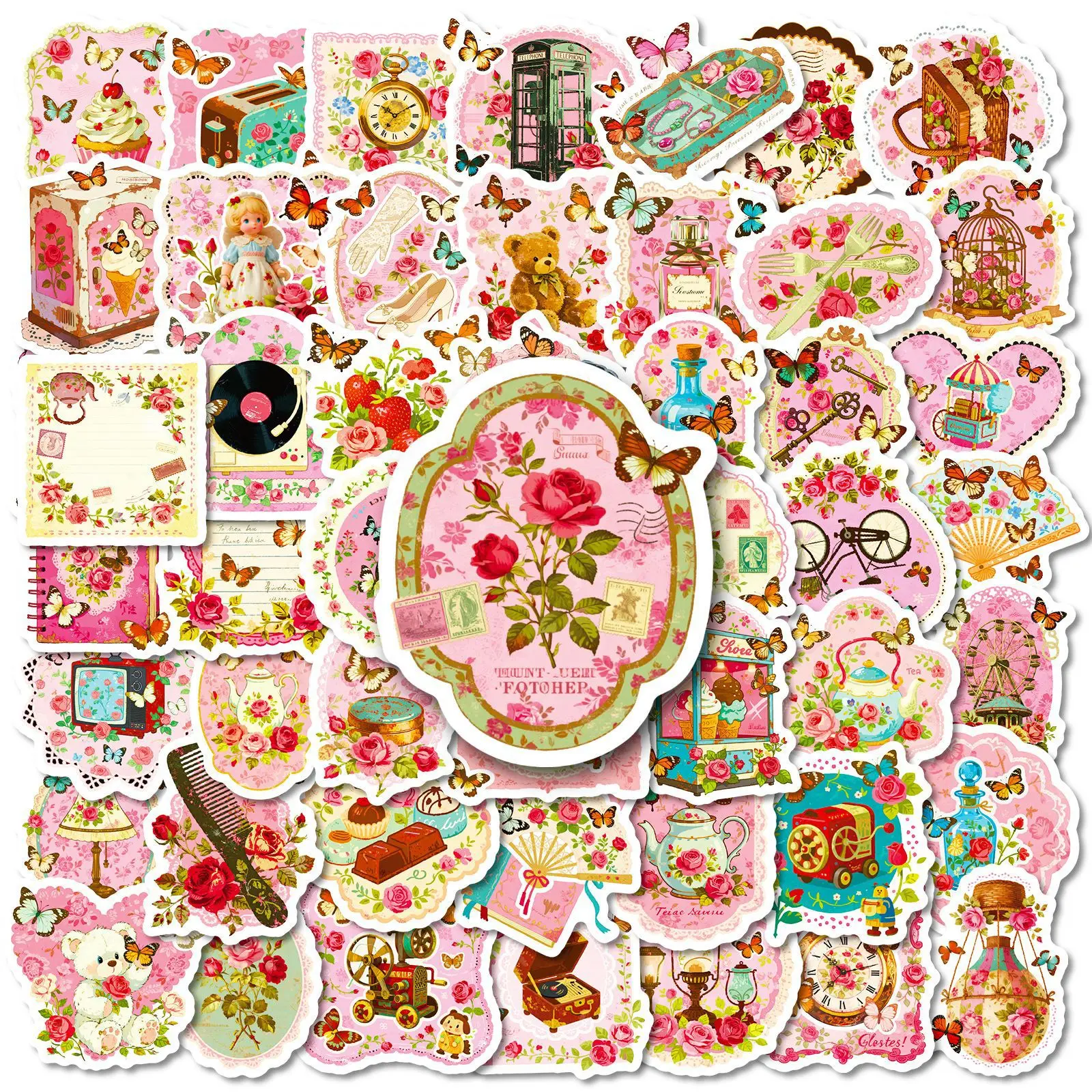 

10/30/56PCS Cute Pink Floral Aesthetic Style Graffiti Stickers Creative Decoration Mobile Phone Case Notebook Water Cup Gifts