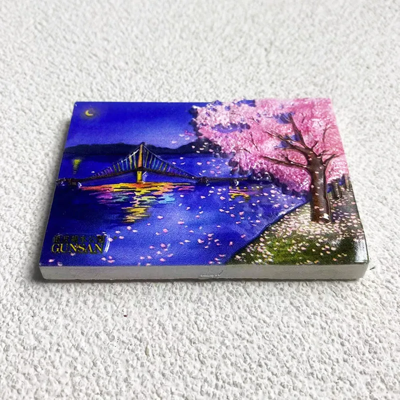 South Korea Kunsan cherry blossom souvenir, home decoration items, collection crafts, 3D stereo refrigerator magnets