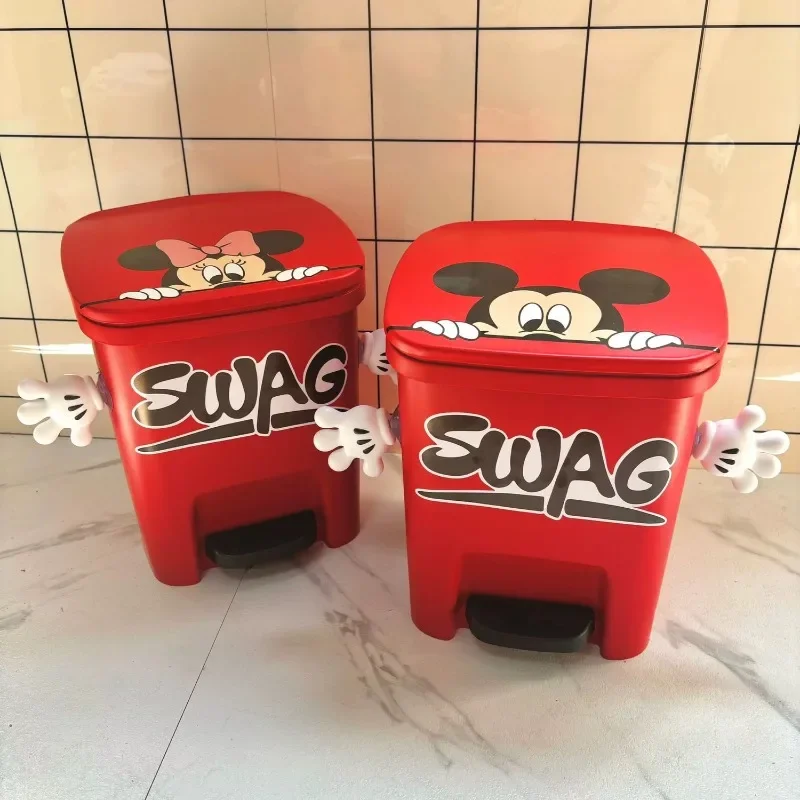 Kawaii Mickey cartoon trash can household high-looking living room bathroom foot pedal with lid large capacity paper basket