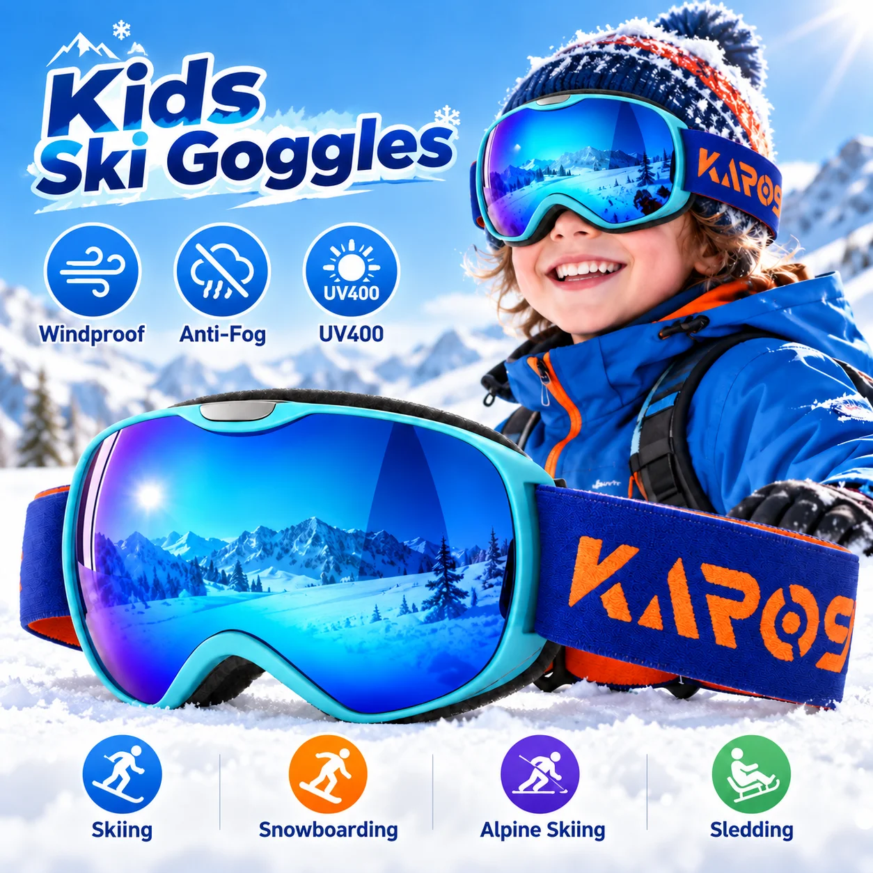 Kids Winter Ski Goggles Double Layer Anti Fog UV400 Windproof Snowboard Glasses Snowmobile Skiing Outdoor Snow Sports Eyewear