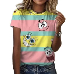 Fashionable Lady T -shirt Cute SpongeBob Cartoon 3D Printing Casual Clothing Sponge Baby Round Neck Short -sleeved T -shirt