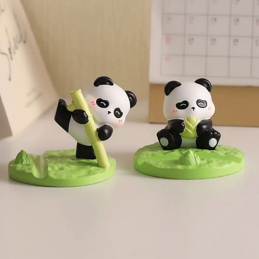 

Resin Panda Figurines Cute Desktop Decor Portable Mobile Phone Stand Panda with Bamboo Smartphone Support Cell Phone Bracket