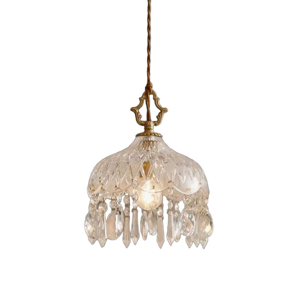 

YEBMLP French Retro Glass Hanging Light Indoor LED Luxury Art Chandelier Bedroom Bar Restaurant Table Pendant Lamp With E14 Bulb