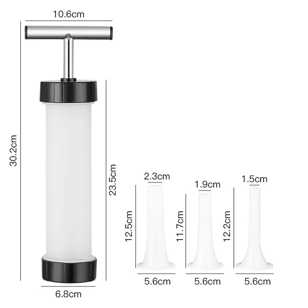 Manual Sausage Stuffer Hand Push Sausage Maker for Home Use Portable Tool with 3 Nozzles 23mm 19mm 15mm PP Stainless Steel