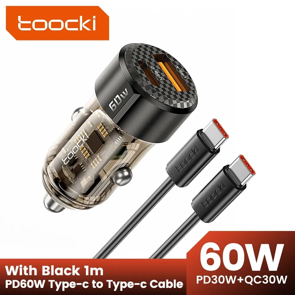 Toocki 60 W Autoladegerät 30 W Schnellladung Transparente Hülle PD 27 W für iPhone 15 14 13 12 Xiaomi Poco Samsung Schnellladegerät