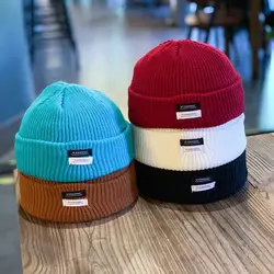 Fashion Fisherman Beanie Hat Unisex Woolen Caps Sailor Style Autumn Beanie Ribbed Knitted Hats for Men Women Short Melon Cap