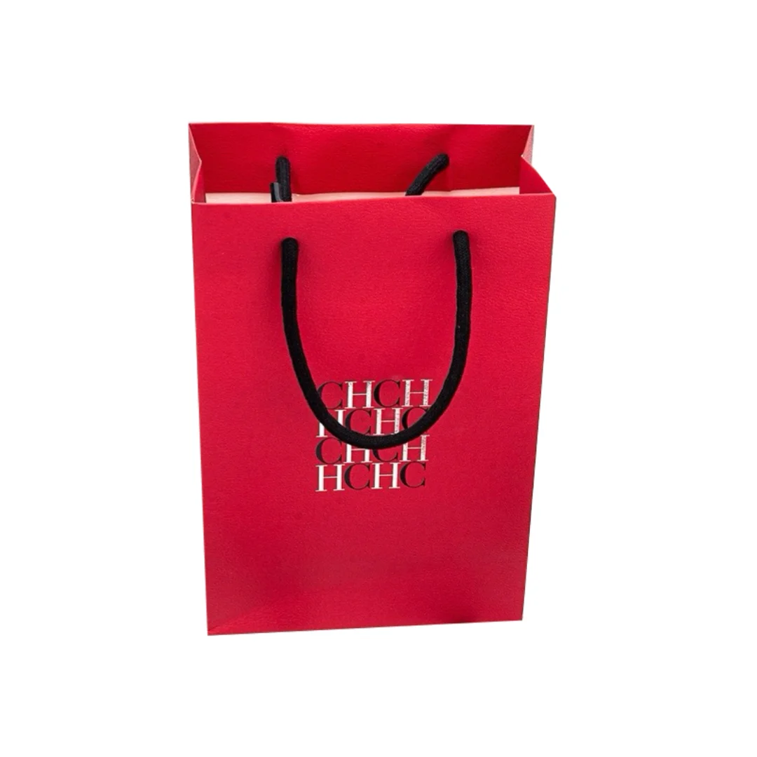 CH Red Gift Bag Letters Printed Simple Design Positive Red Paper Gift Bag Sturdy and High-end Style Gift Bags People