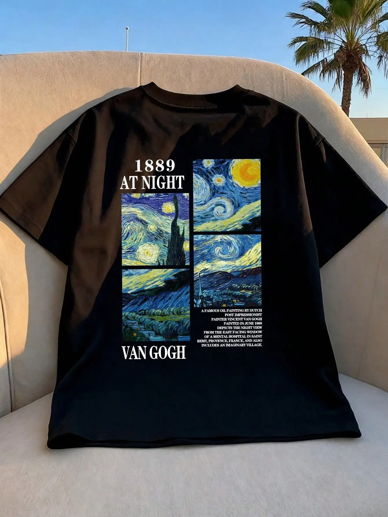 Vintage Art Print Pattern Loose Minimalist T-Shirt, Suitable For Summer Wear, Teen Girl Style