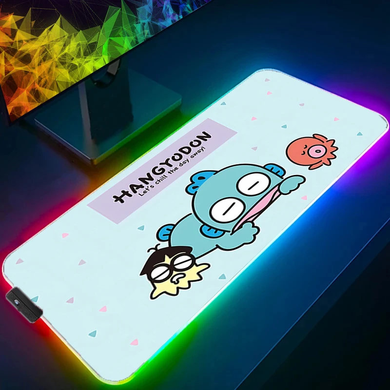

LED Mouse pad H-hangyodon Computer Laptop Anime Keyboard RGB Mouse Mat Mousepad Kawaii XXL Keyboards Gamers Backlight Desk Mat