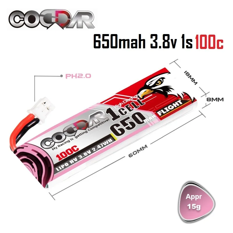 1-10PCS CODDAR 1S 650mAh 3.8V 100C/200C HV Lipo battery PH2.0 Plug For EMAX mobula7 Tinyhawk Drone Racing Drones Quadcopter