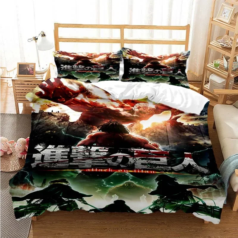 3D Printed Attack On Titan AOT Bedding Set Anime Eren Yeager Duvet Cover Double Twin Full Queen King Adult Kids Bedclothes Quilt