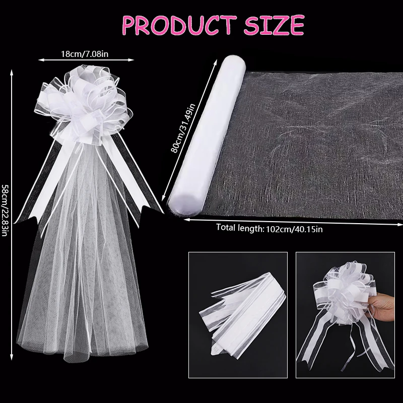 Large White Wedding Bows With Long Tulle Tails For Wedding Church Chair Aisle Decor Wedding Car Decoration Party Decoration view 6
