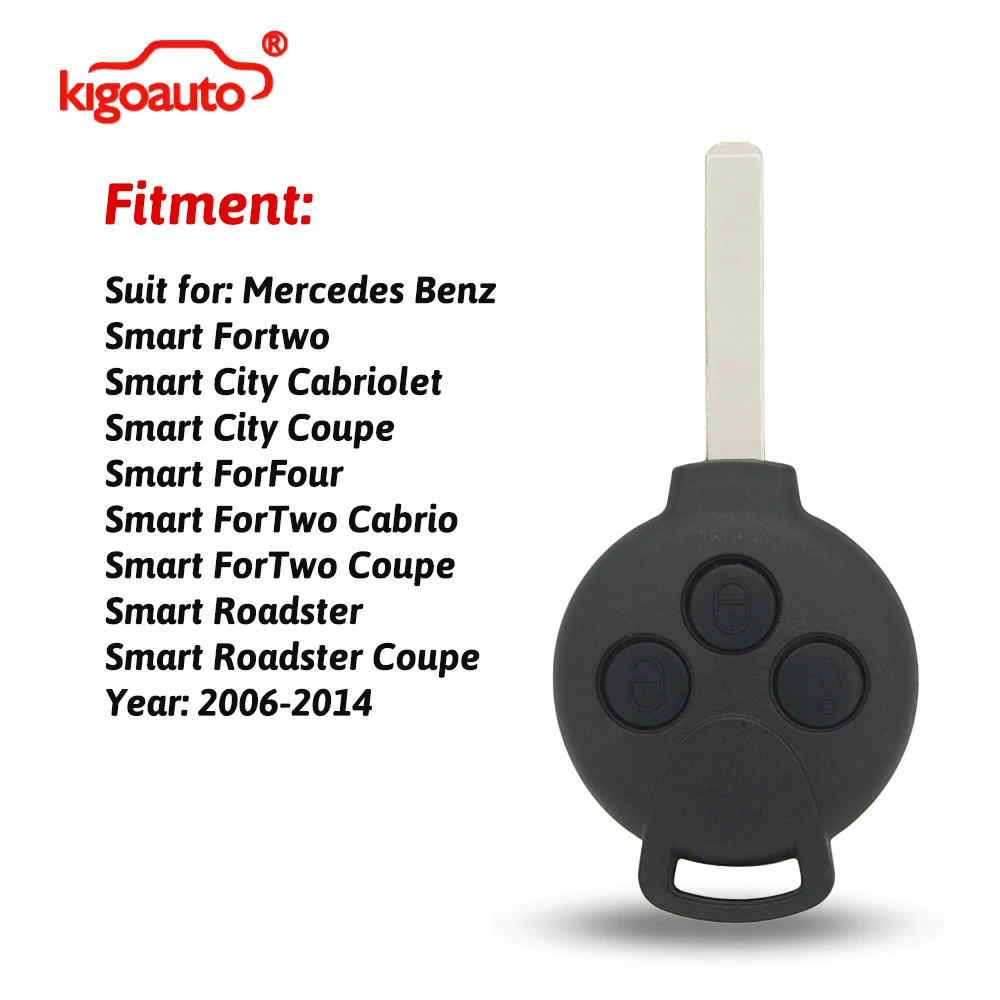 

Корпус ключа-пульта kigoauto для Mercedes-Benz Smart, 3 кнопки, для моделей Fortwo, Forfour, Roadster, City 2006-2014 годов выпуска
