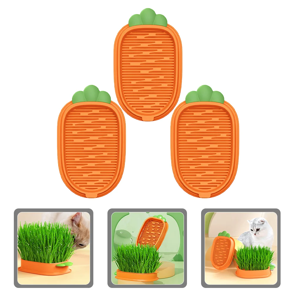 

3 Pcs Pet Treats Cartoon Carrot Cat Snacks Mint Planting Hydroponic Feeding Grass Box 3pcs Pp Catnip Planter