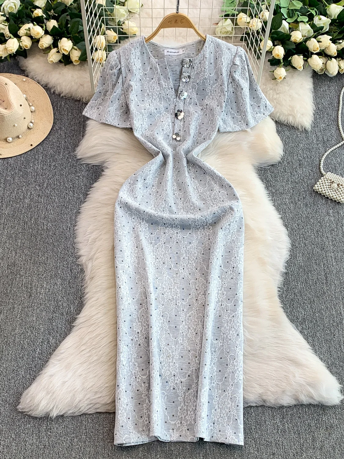 Sexy v-ne bulle Sve longue Dr femmes été lourd broderie dentelle jupe moulante taille haute paillettes scintillantes trajet Sle