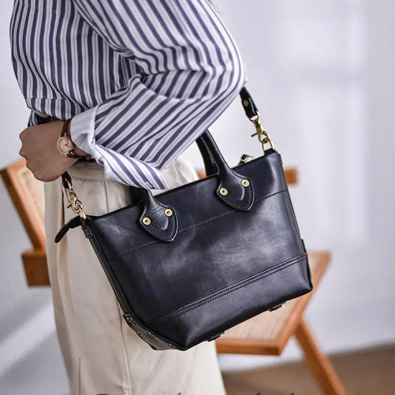 

Weekend party luxury genuine leather women's black handbag fashion handmade first layer cowhide ladies shoulder crossbody bag