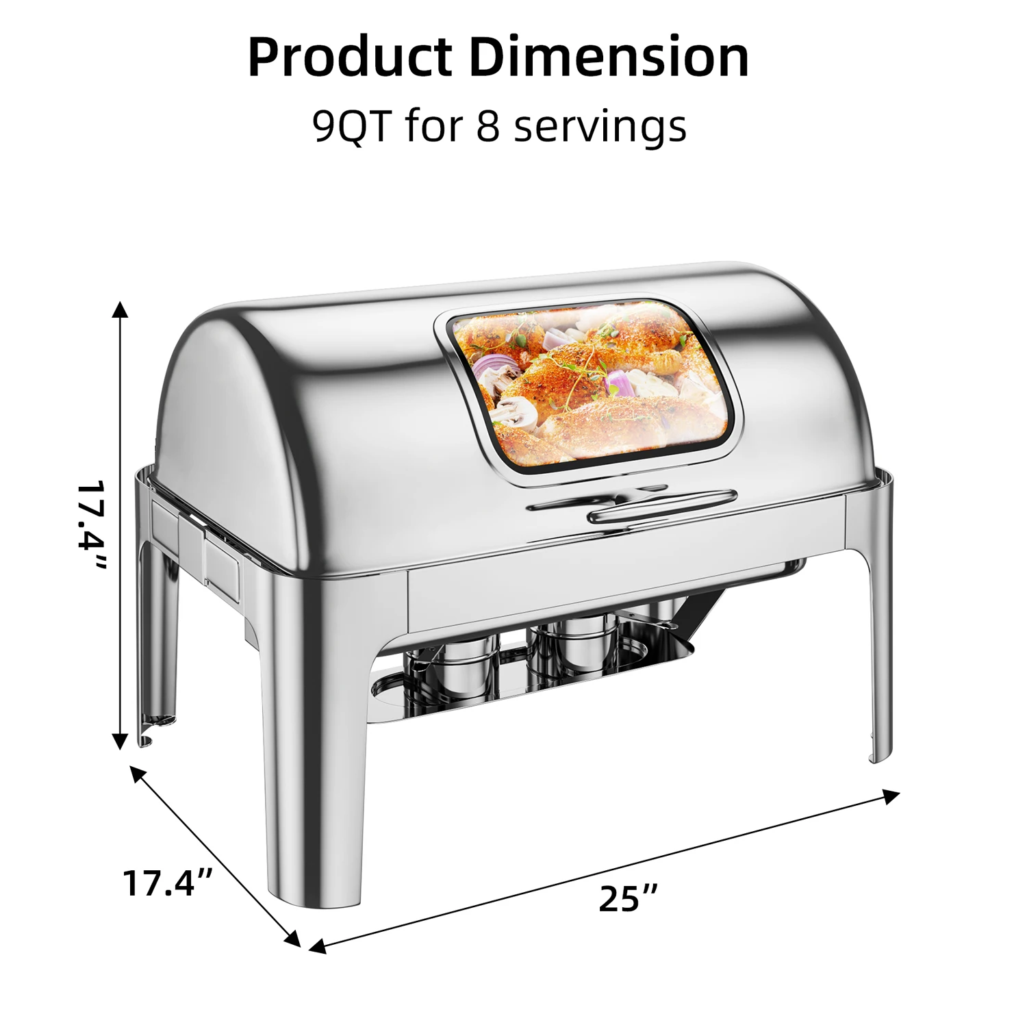 9QT Roll Top Chafing Dish Buffet Set,Food-Grade Stainless Steel Commercial Chafer for Catering,Parties and Weddings,Visible Lid