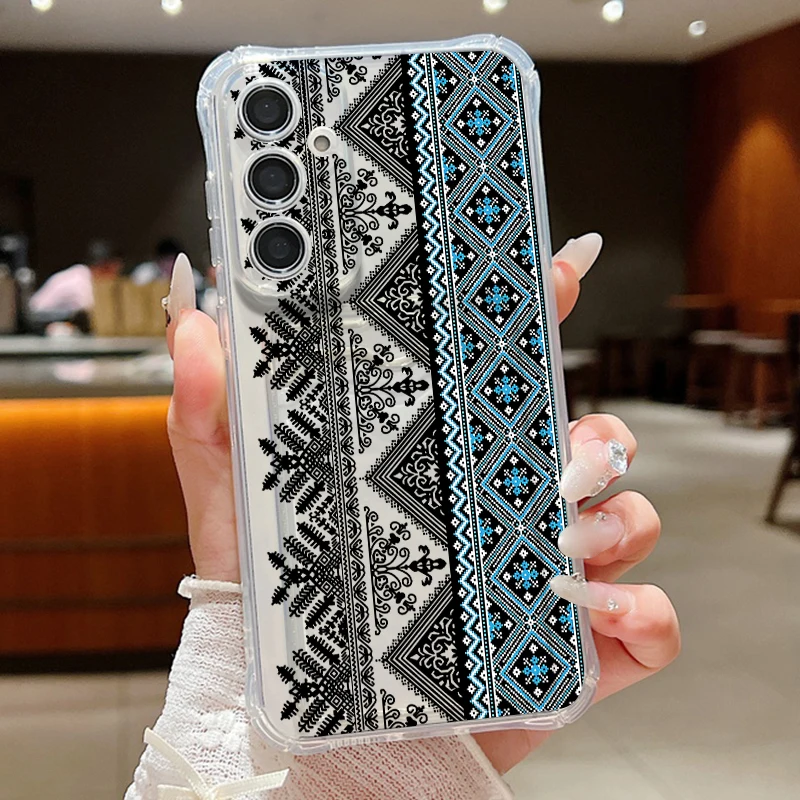 Vintage Totem Pattern Phone Case For Samsung Galaxy A57 A37 A17 A56 A16 A55 A36 A26 A15 A35 A54 Clear Card Bag Wallet Soft Cover