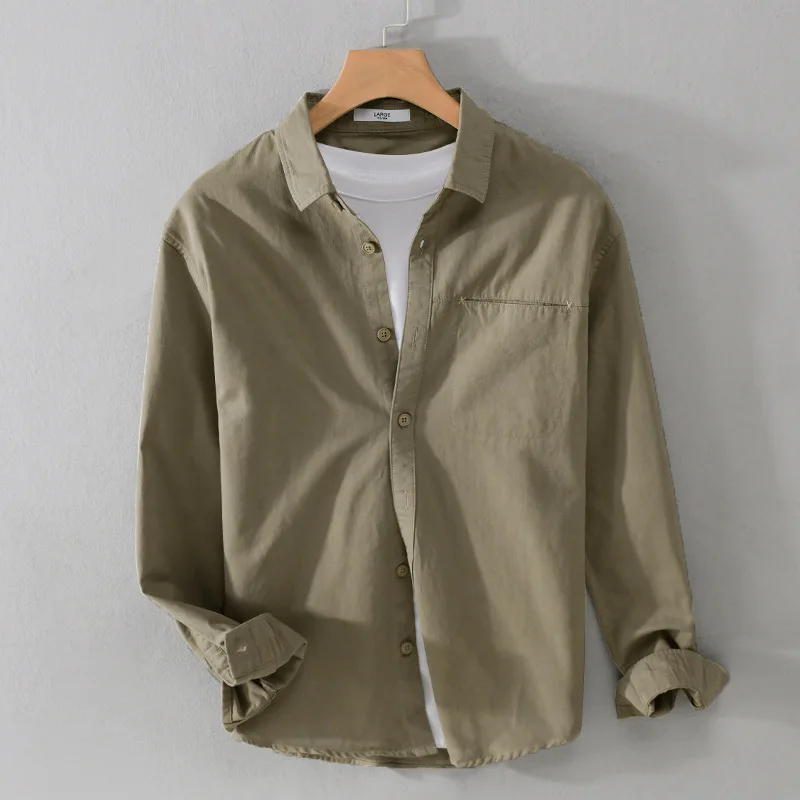 

Весенне-осенняя мужская рубашка с длинным рукавом в японском стиле, рабочая одежда, рубашки из чистого хлопка с карманами и пуговицами, простая повседневная мужская одежда