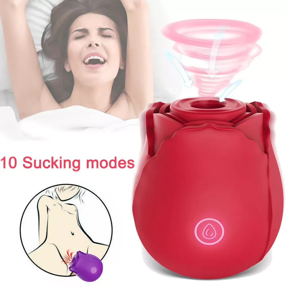 2 in 1 Rose Vibrator Powerful Suction Cup Vibrators 10 Modes G Spots Vaginal Stimulating Sucking Massager Nipple Sexy Toy Girl