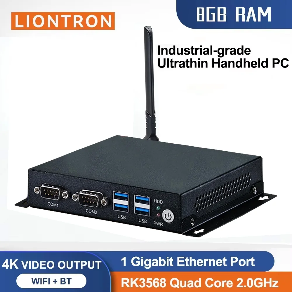 Liontron Fanless Industrial Mini PC computer Rockchip RK3568 DDR4 LAN 4G BT 4.0 4K HDMI Wifi BT 5*USB 3.0 Android 11/13 Linux OS