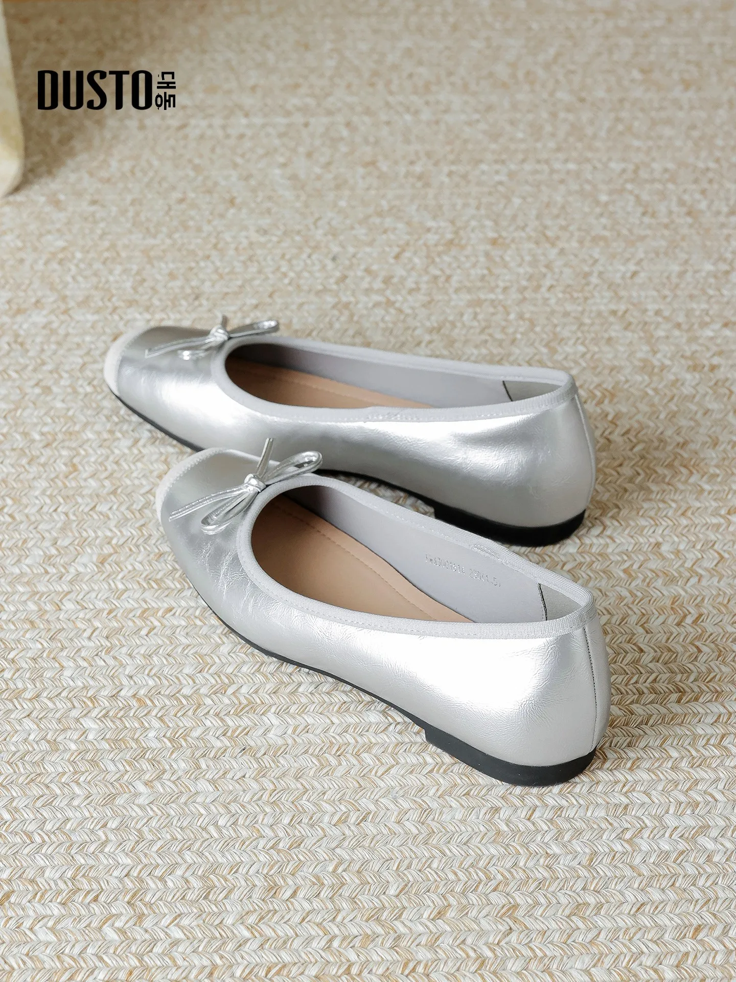 dusto-silver-soft-bottom-flat-shoes-women's-new-2026-summer-knot-ballet-shoes-square-head-slip-on-casual-style