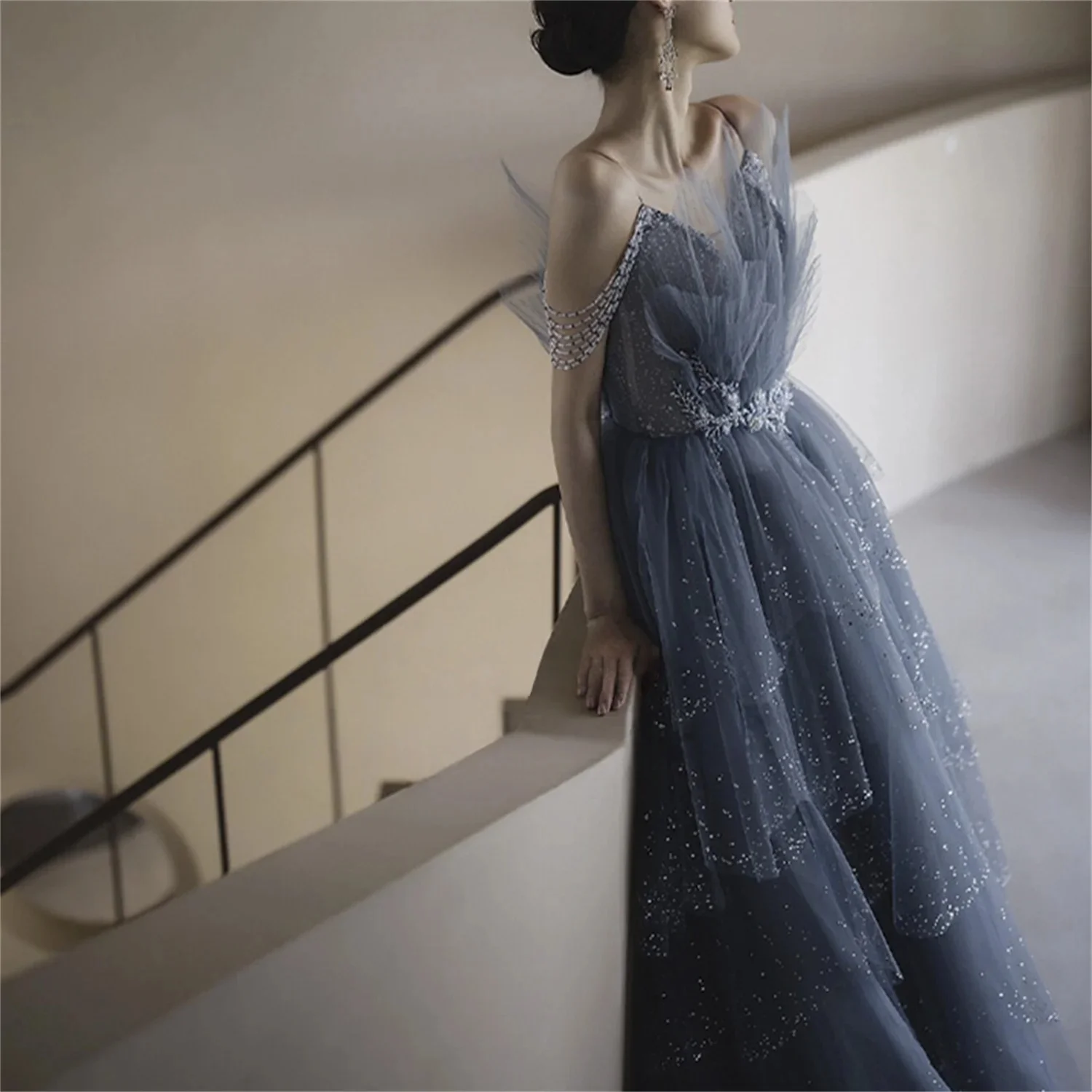 Gaun Pesta Panjang Abu-abu untuk Acara Khusus, Gaun Malam Pastrol Unisex Bahan Jersey Retro Dubai Arab Saudi Israel Prom Custom