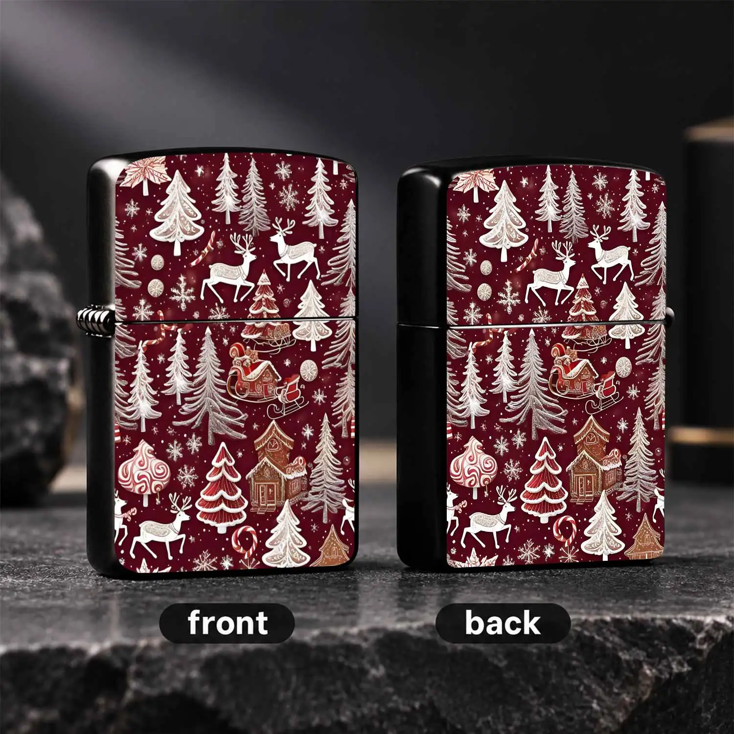 Christmas Themed Decorative Lighter Cover Retro Gingerbread House Sleigh Reindeer Snowflake Pattern Festive White Art Design Portable Stylish Accessory For Daily Use Holiday Gifting Atmosphere Decor Universal Creative Ornament For Multiple