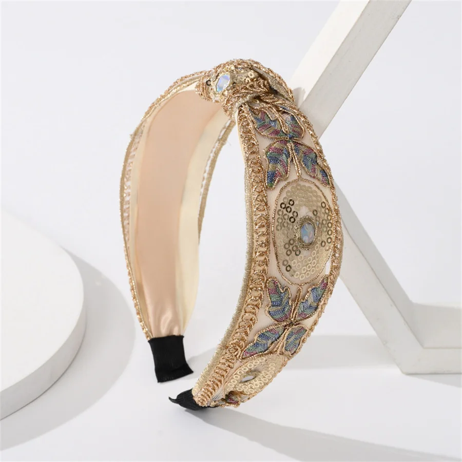 Advanced Female Ethnic Hairband Embroidery Flower/Leaf Headband Head Bezel for Women Cross Knotted Hair Hoop Headbands Headwear