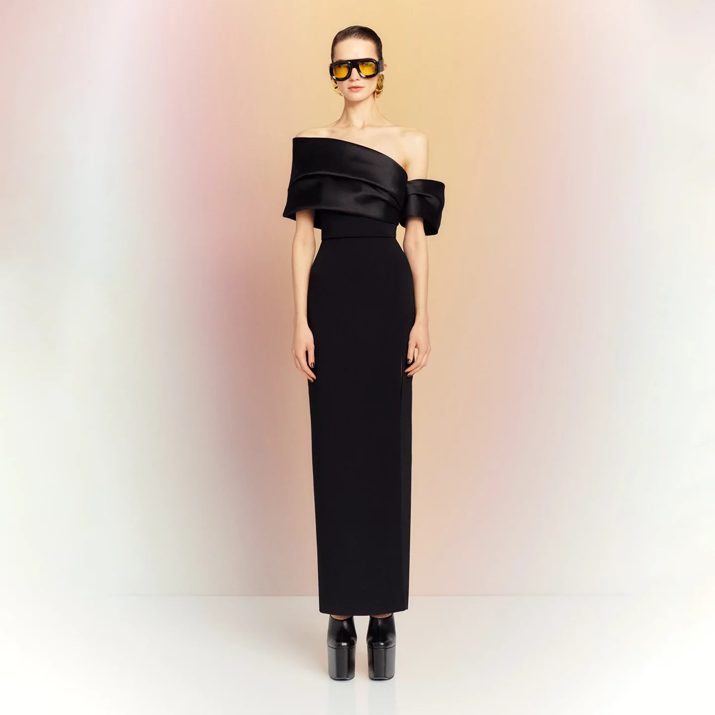 

Sharon Said Dubai Off Shoulder Black Evening Dresses with High Side Slit 2025 for Women Wedding Party Gowns SF108 Customized