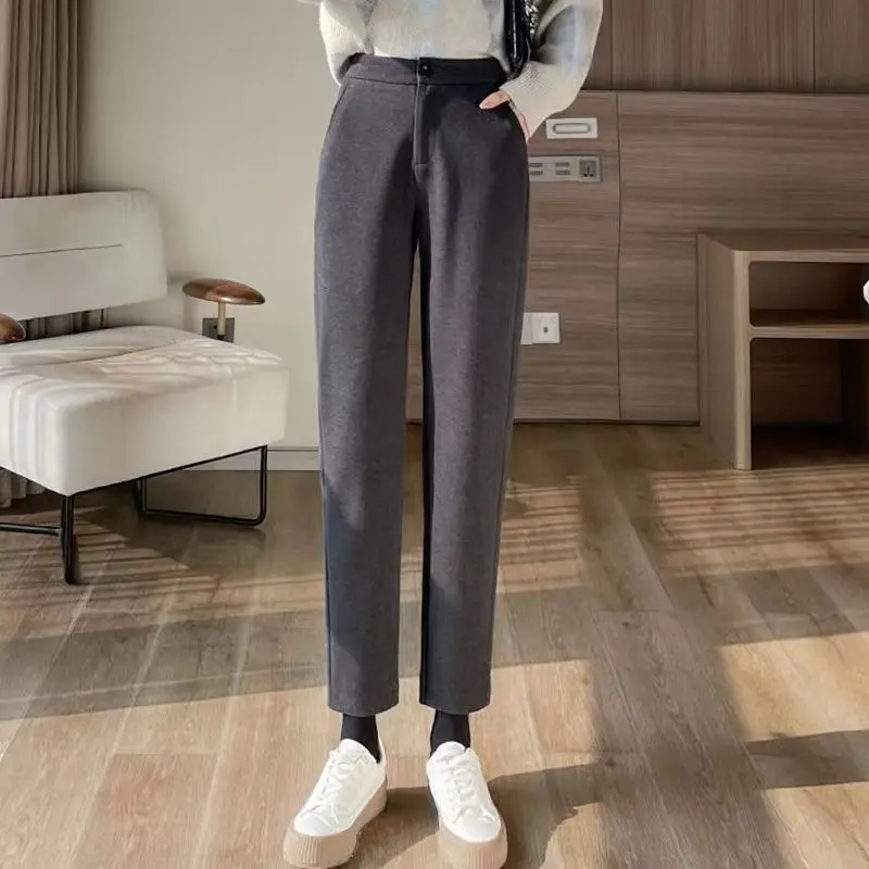 Causal Pants Women Solid Thicken Warm All-match Autumn Creativity Simple Vintage Folds Graceful Prevalent Korean Style Basics