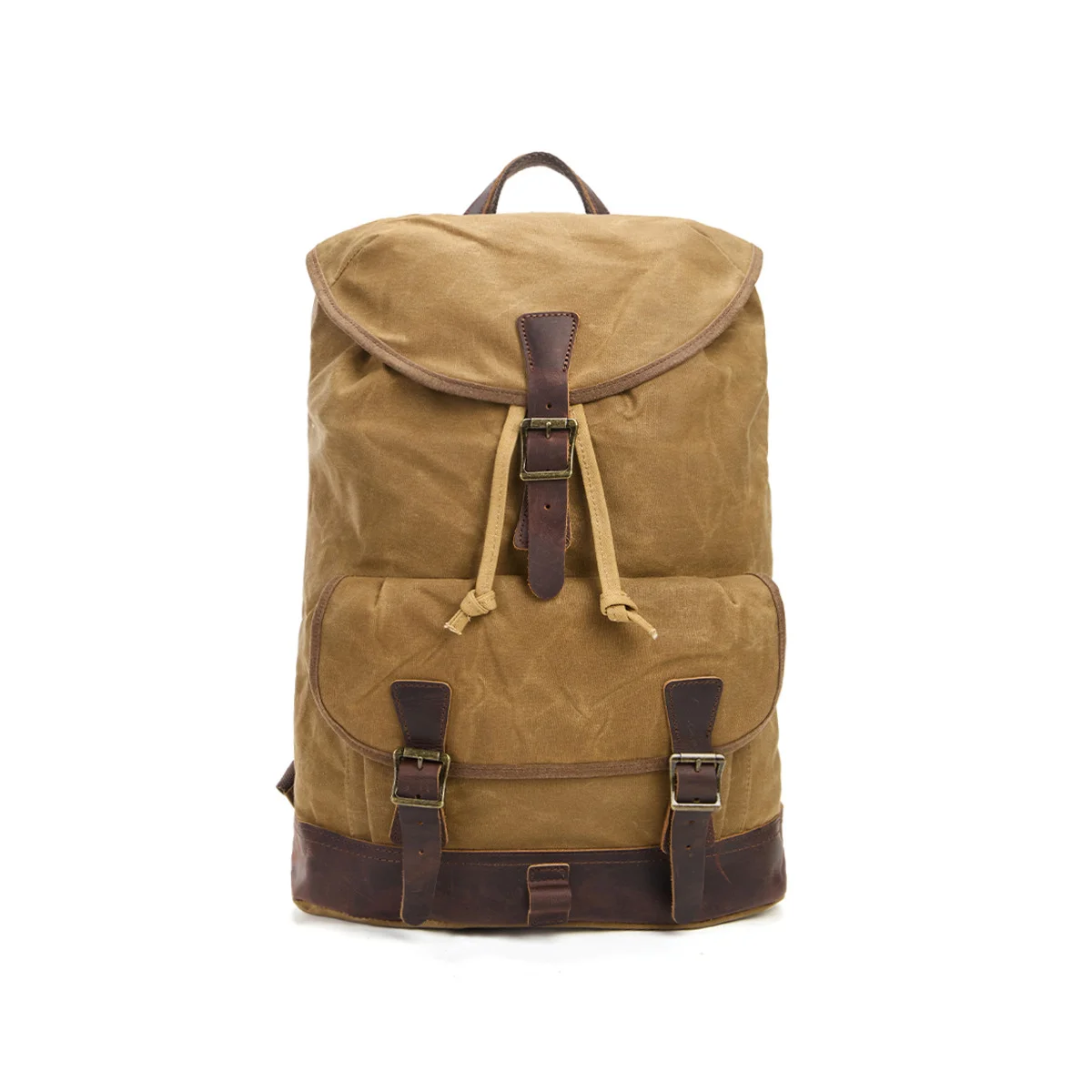 Unisex Retro Drawstring Backpack Custom Logo Support Oil Wax Canvas Material Men's Fashion Outdoor Travel Shoulder Bag
