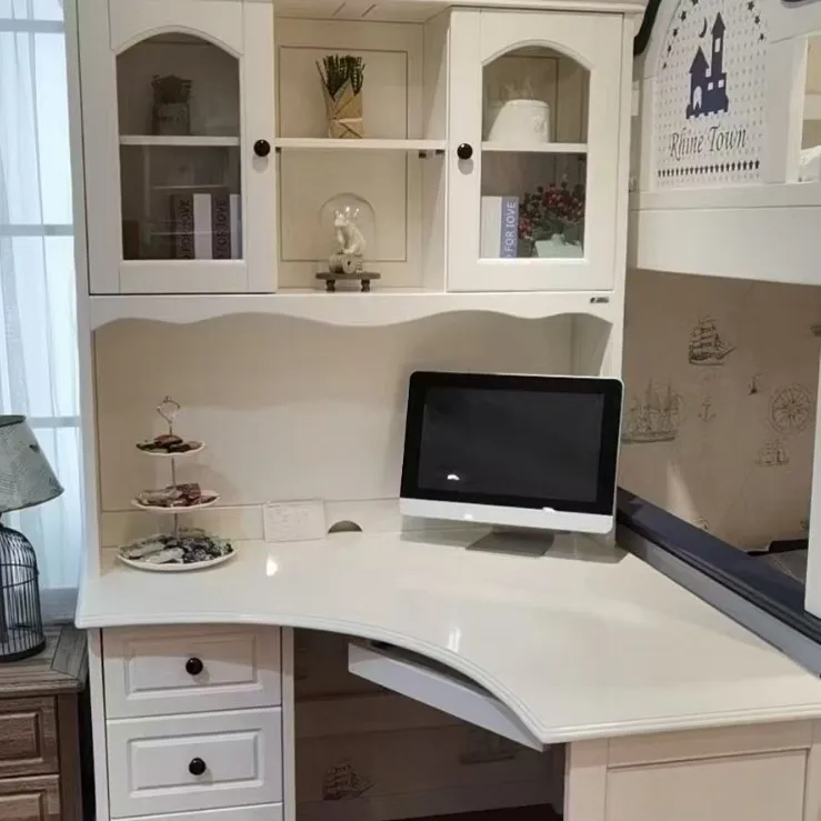 

Customizable Solid Wood Corner Desk with Bookcase Integrated Household Student
