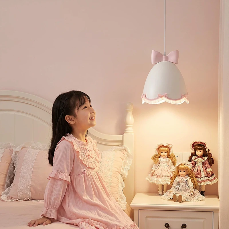 French Cream Style Princess Room Girl Bedroom Chandeliers Pink Bow Tassel Lamp Warm Baby Room Children's Room Bedside Chandelier