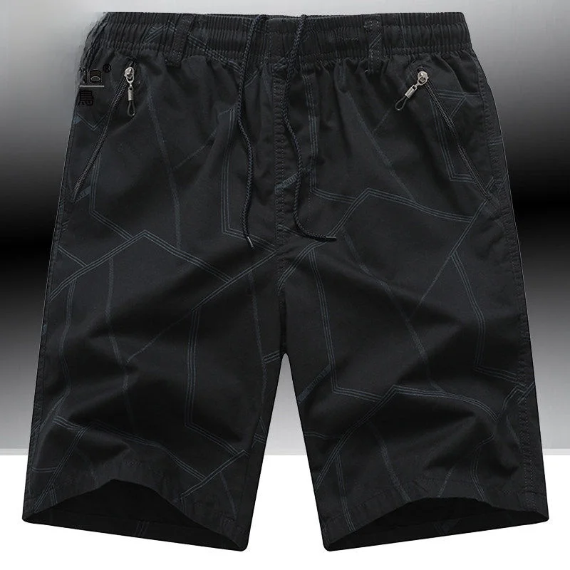 

Loose Casual Summer orts for Men Breathable Pure Cotton Beach Pants with Zipper kets Straight Leg Pants Geometric Pattern