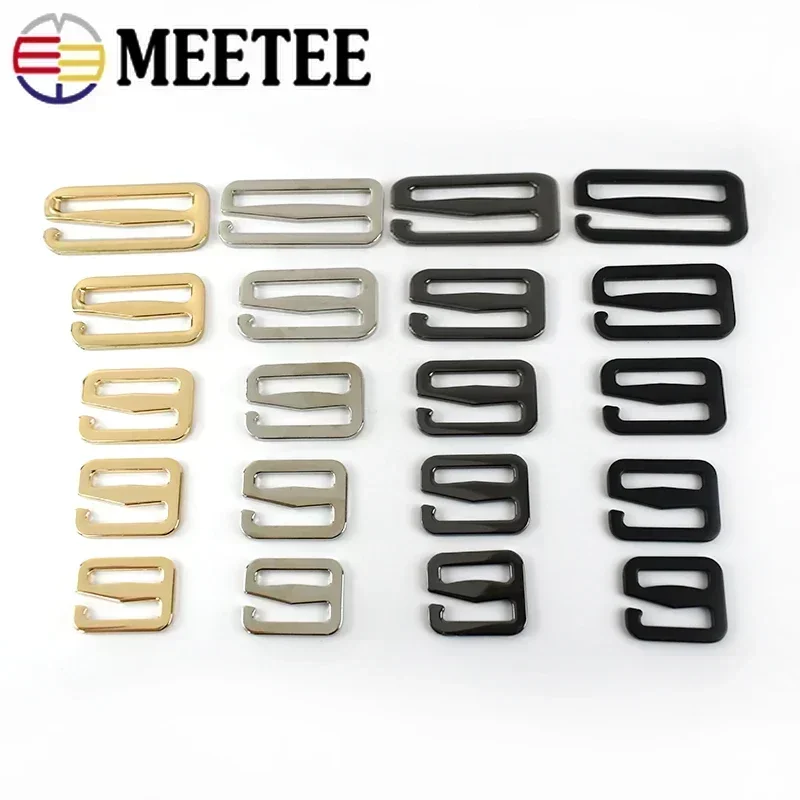 Meetee 5/10Pcs 20-50mm Metal Tri-Glide Hook Adjust Buckles Bag Belt Strap Slider Hooks Clasp DIY Luggage Webbing 6-shaped Buckle