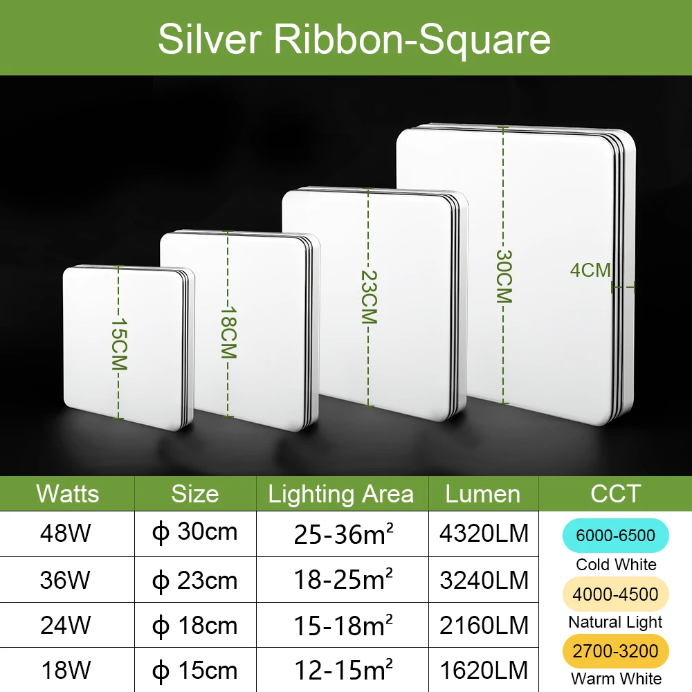 مصباح سقف LED مربع لديكور المنزل ، 48 واط ، 36 واط ، 24 واط ، 18 واط ، تركيبات LED ، إضاءة معيشة ، أبيض محايد ، بارد ، دافئ
