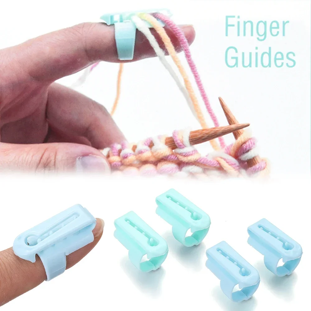 4Pcs/Set Finger Splitter Knitting Thimble Crafts Ring Type Knitting Tools Finger Wear Yarn Spring Guides Plastic Needle Thimble