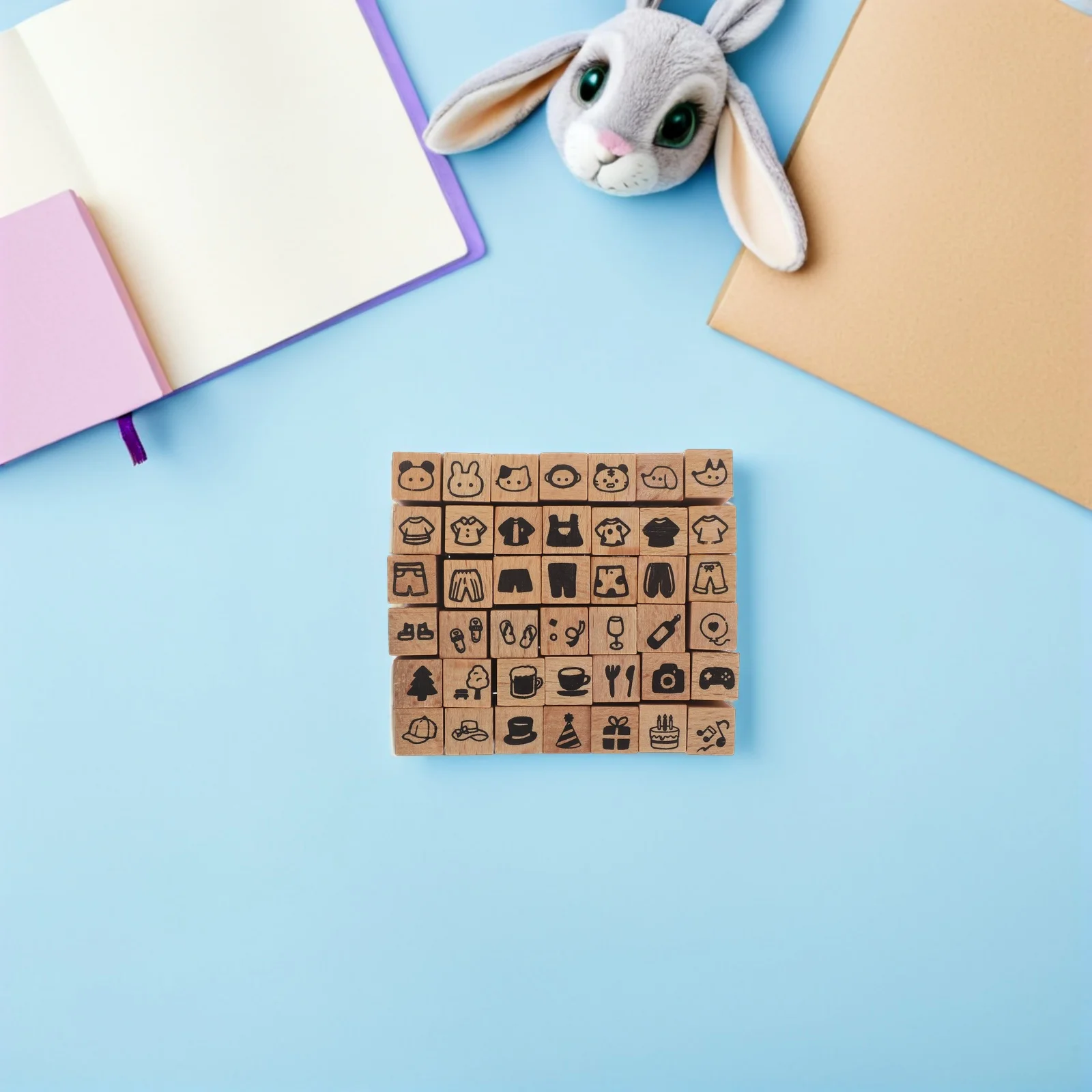 42 szt. Zestaw mini stempli drewnianych z motywem zwierząt dla dzieci, upominek na święta, do tworzenia kartek DIY, scrapbookingu.