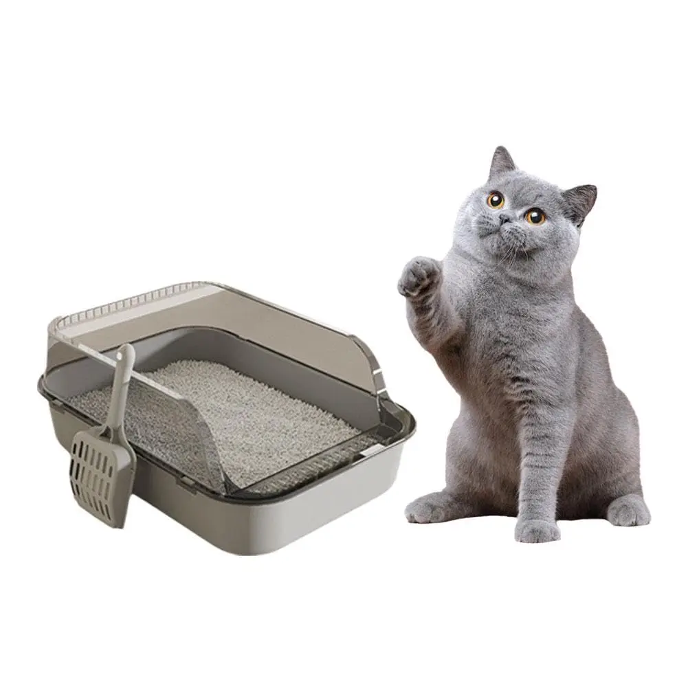 Litter box with litter spoon, Cat Litter box with open entrance, Cat supplies, Cat cleaning bowl Toilet, (pink)