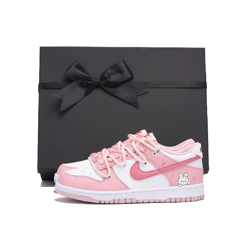 

[Невероятные женские розово-белые кролики SBOX]Nike Dunk Каштановые нескользящие туфли для скейтборда с низким берцем, женские розовые