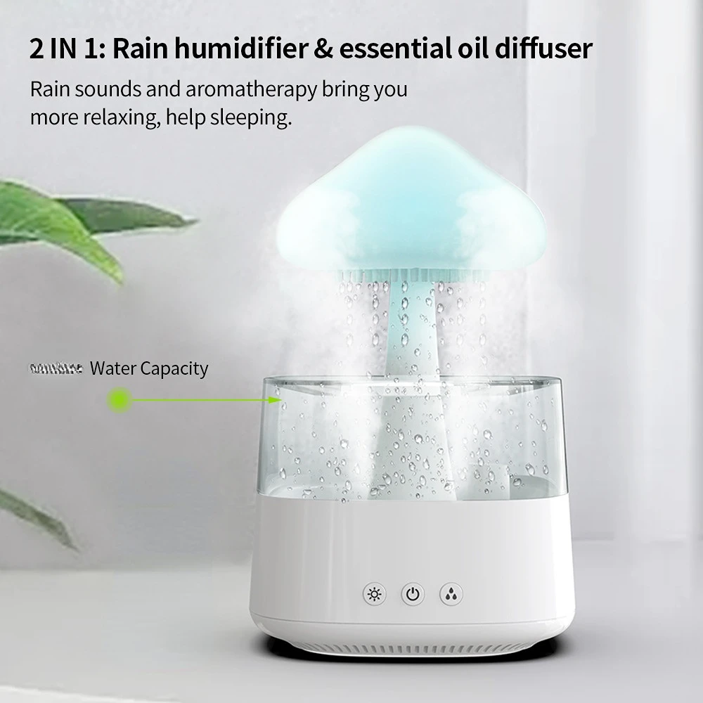 

300ml Creative Rain Cloud Humidifier Relax Aromatherapy Raindrop Rain Cloud USB Colorful Mushroom Light Essential Oil Humidifier