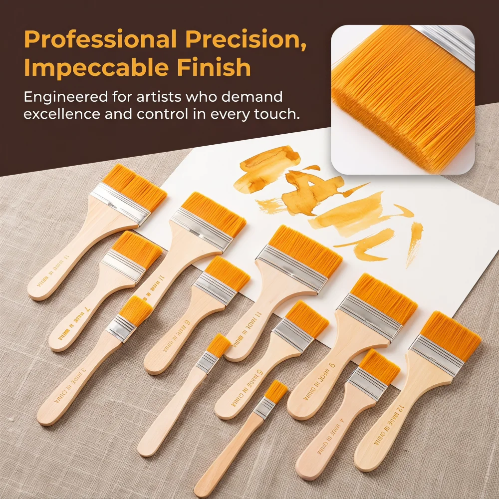 12Pcs Nylon Paint Brushes, Size 1-12 Artist Set for Oil Acrylic, Professional Painting Supplies for Canvas & Wood