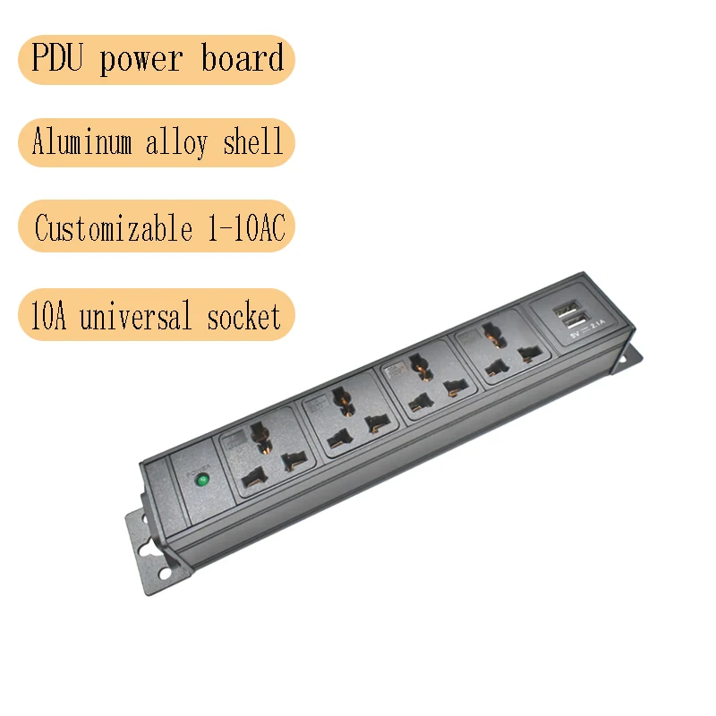PDU Power Board Aluminiumlegierung Shell 10A Universalsteckdose 1-10AC mit LED-Licht 2USB Wireless
