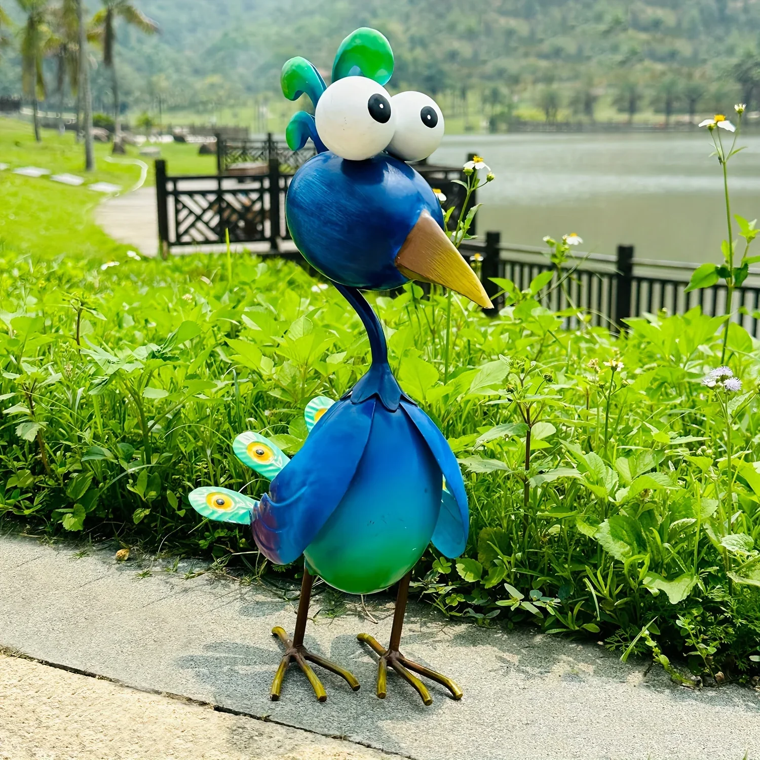 

Blue Metal Peacock Sculpture - 3D Outdoor Garden Statue For Yard, Lawn, Backyard, Porch & Pond Decor