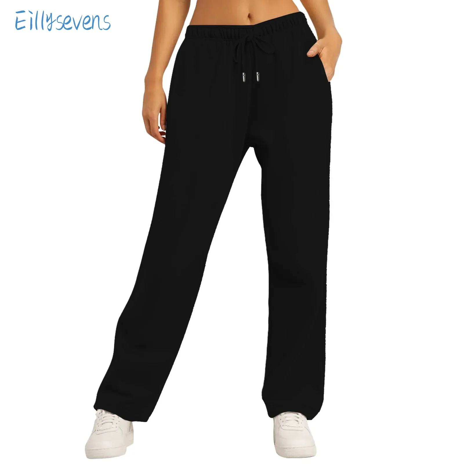 

Women’S Sweatpants Wide Straight Leg Pants Soild Joggers Pants Fall Winter Drawstring Mid Waisted Long Trouser With Pockets