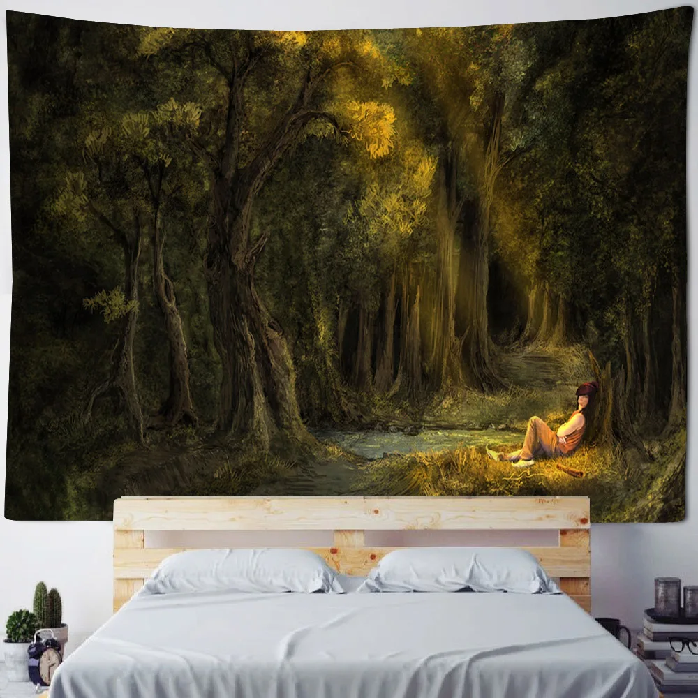 

VIKAMA Mori Light Art Tapestry Forest Sunshine Creek Art Bedroom Living Room Wall Light Luxury Scandinavian Style Home Decor