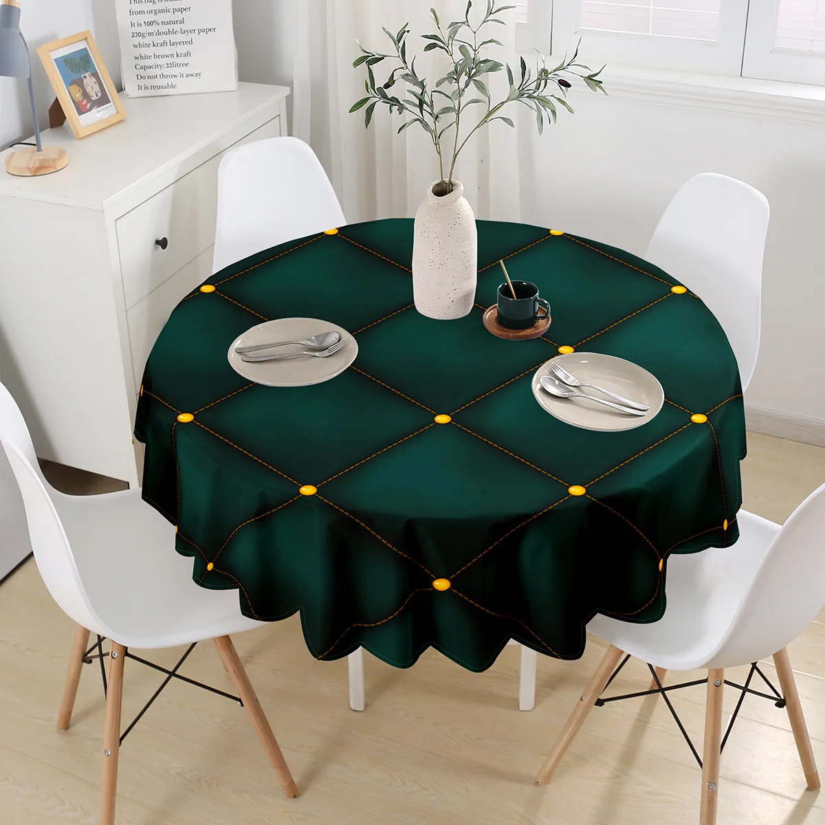 JIT 1Pc Circular or Rectangular Decorative Tablecloth Green Diamond-Printed Tableclothzyc