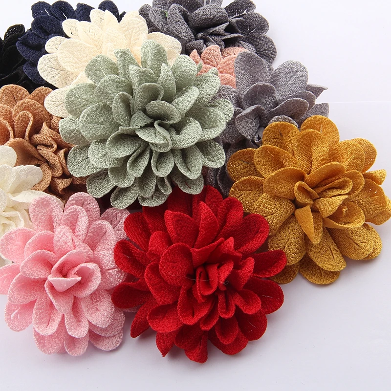 

10pcs 6.2CM 2.4" Vintage Solid Hair Flower For Hair Accessories Polyester Cute Artificial Rose Fabric Flowers For Head Wear